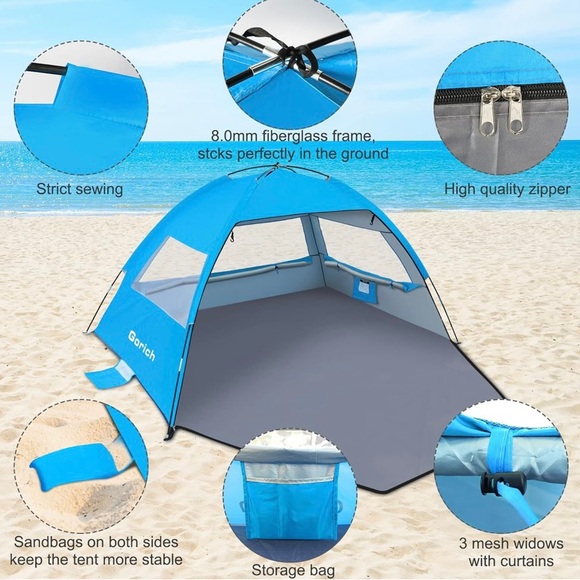 NEW 4 Person Beach / Picnic Tent Outdoor Canopy Shade Sun Cover UPF 50+ Protect - Picture 3 of 5